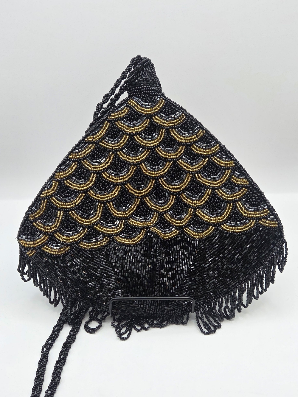 CLAM SEASHELL BEADED HANDBAG PURSE FLAPPER ROCKABILLY WHIMSICAL VICTORIAN VTG - Picture 2 of 6